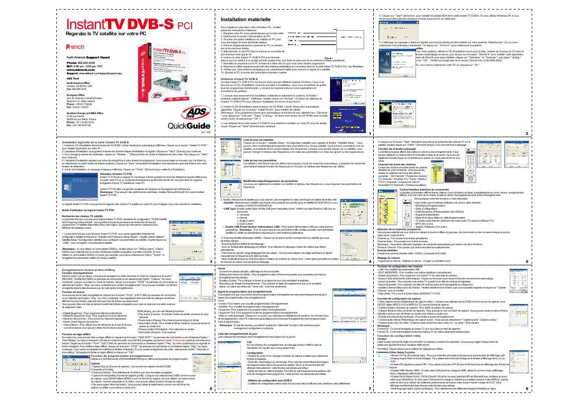 Mode d'emploi ADS TECH INSTANT TV DVB-S PCI PTV-341