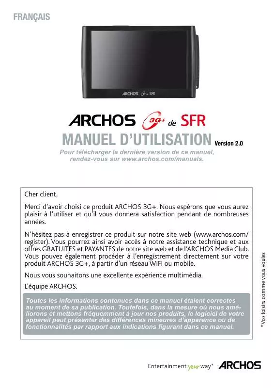 Mode d'emploi ARCHOS 3G+ DE SFR