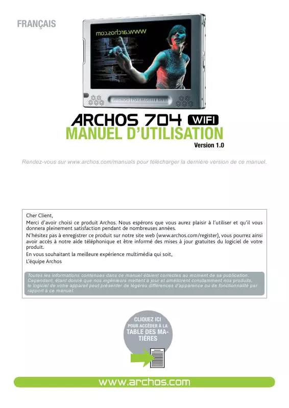 Mode d'emploi ARCHOS 704 WIFI