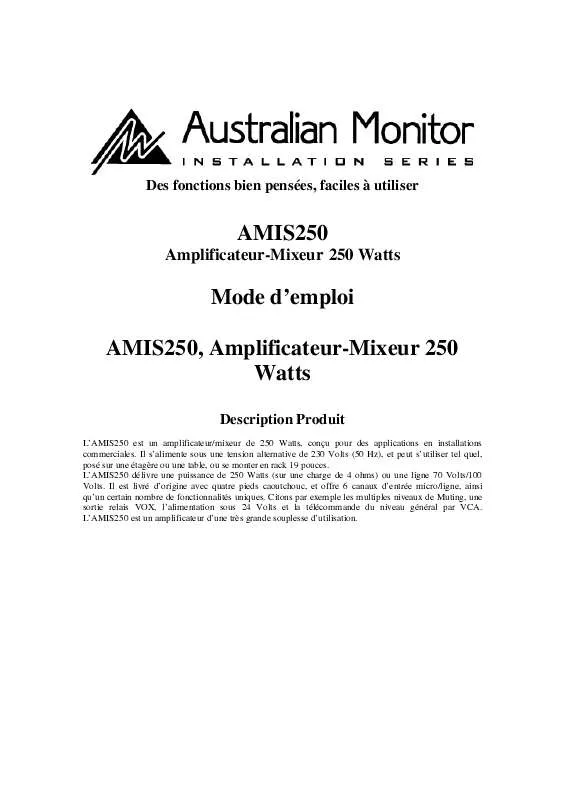 Mode d'emploi AUSTRALIAN MONITOR AMIS250