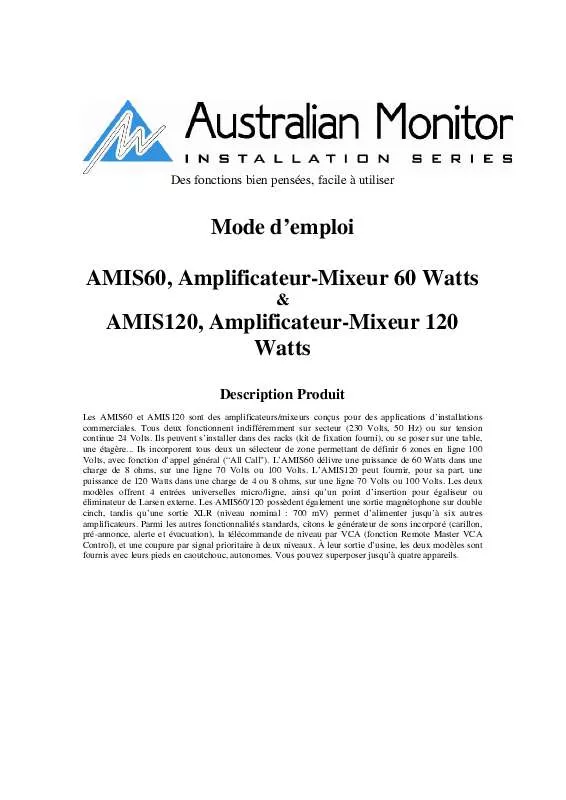 Mode d'emploi AUSTRALIAN MONITOR AMIS60