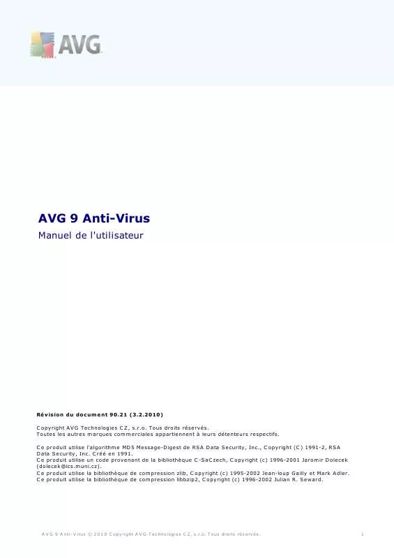 Mode d'emploi AVG ANTI-VIRUS 9.0
