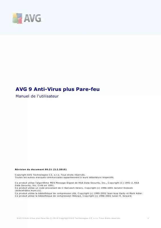 Mode d'emploi AVG ANTI-VIRUS PLUS PARE-FEU 9.0