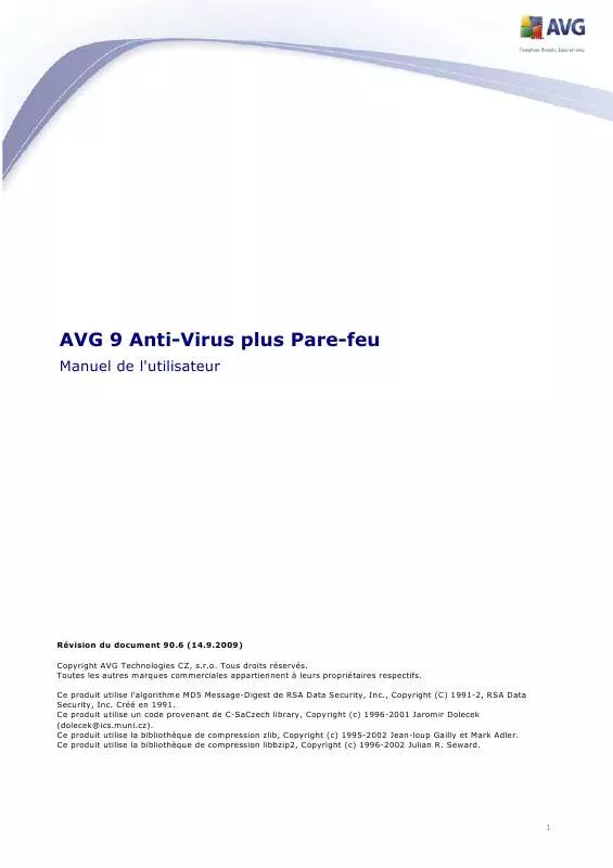 Mode d'emploi AVG AVG 9 ANTI-VIRUS PLUS PARE-FEU