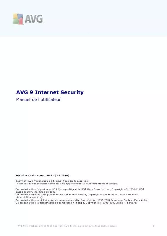 Mode d'emploi AVG INTERNET SECURITY 9.0