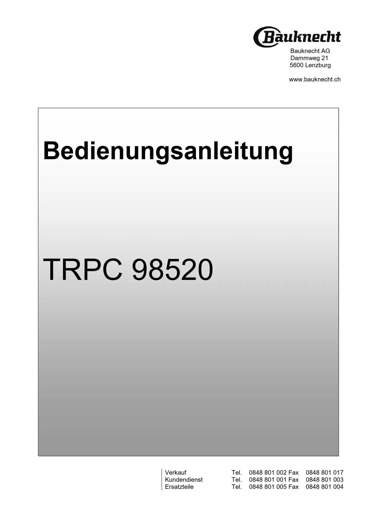 Mode d'emploi BAUKNECHT TRPC 98520