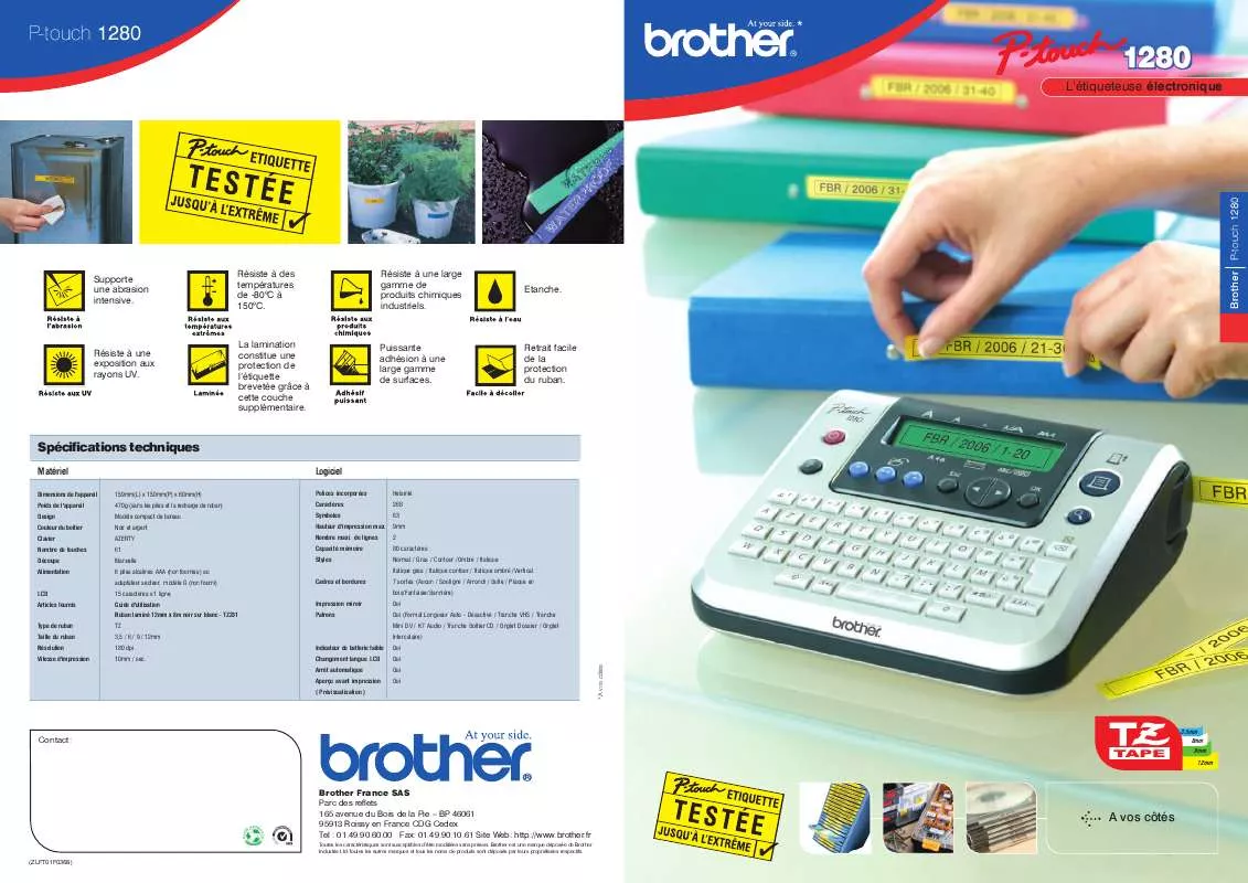 Mode d'emploi BROTHER P-TOUCH 1280