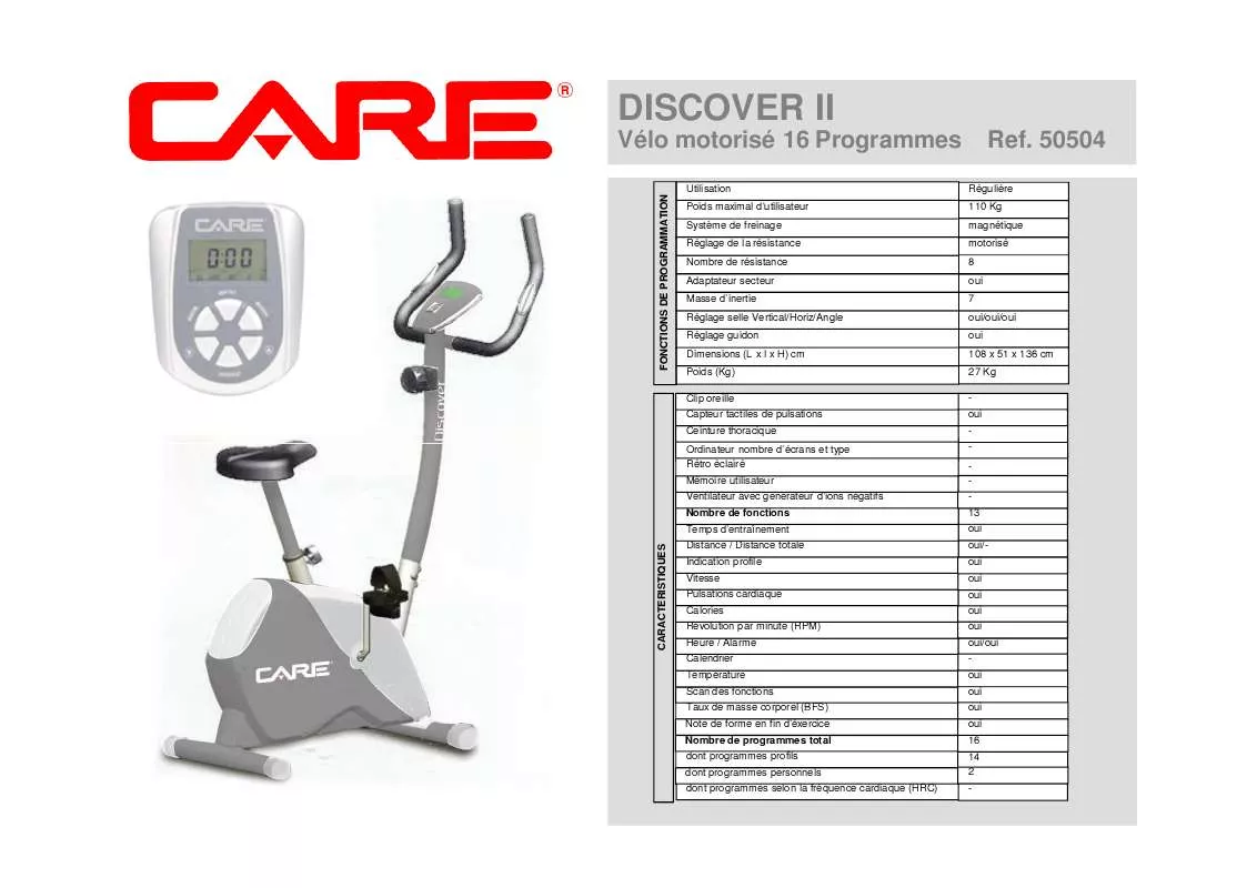 Mode d'emploi CARE FITNESS DISCOVER II 50504