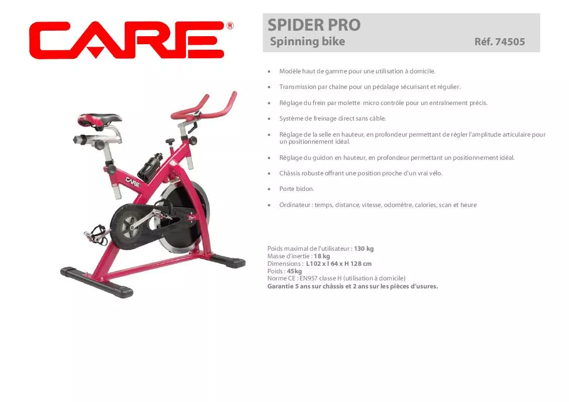 Mode d'emploi CARE FITNESS SPIDER PRO 74505