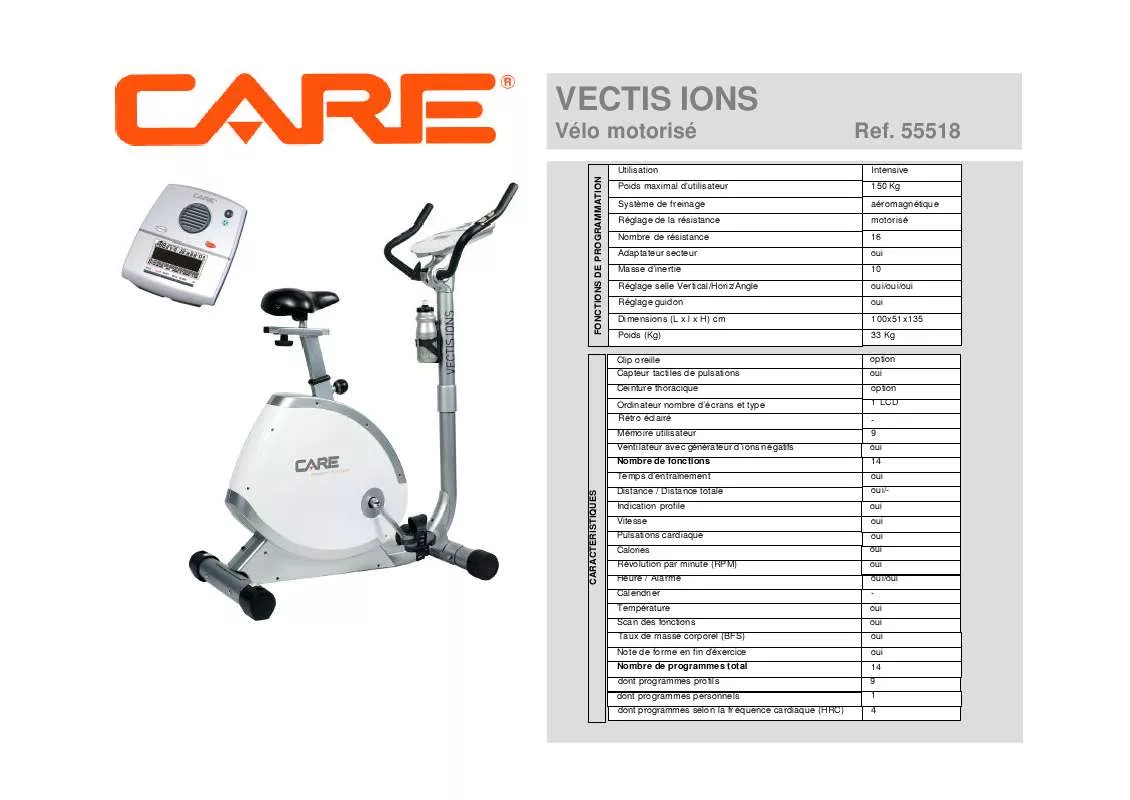 Mode d'emploi CARE FITNESS VECTIS IONS 55518
