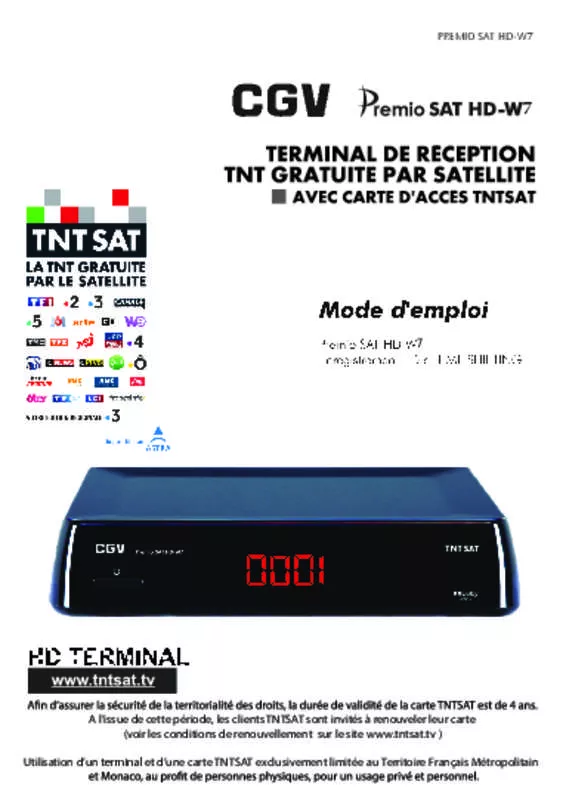 Mode d'emploi CGV PREMIO TNTSAT HD-W7