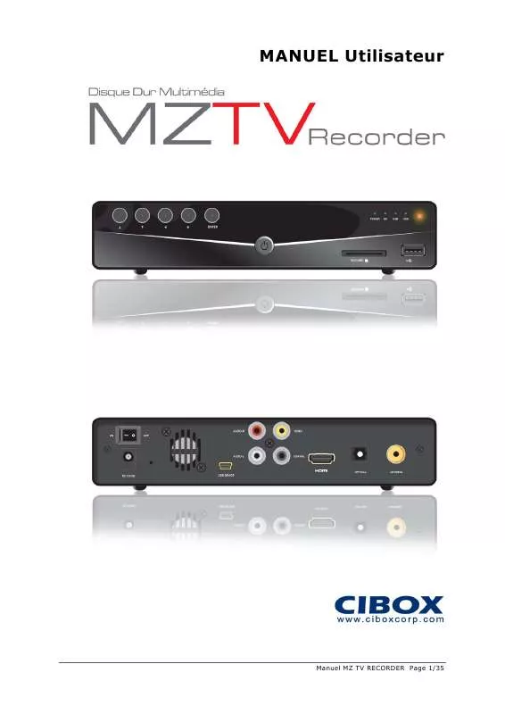 Mode d'emploi CIBOX MZ TV RECORDER