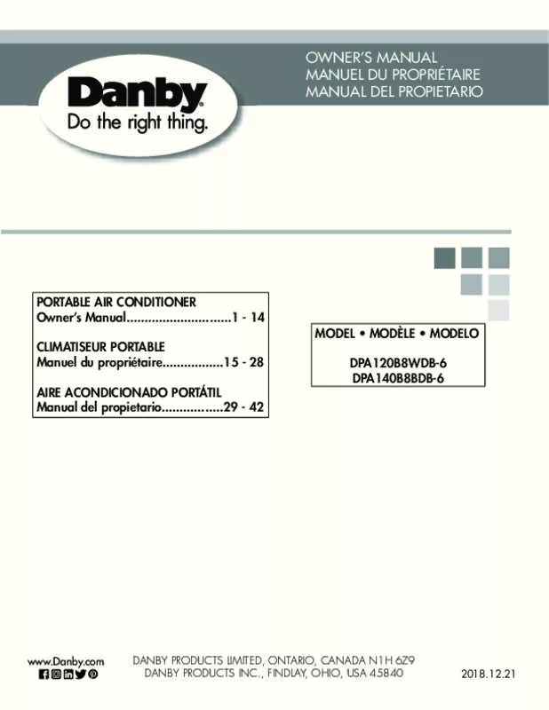 Mode d'emploi DANBY DPA140B8BDB-6