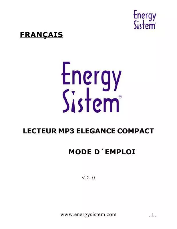 Mode d'emploi ENERGY SISTEM MP3 ELEGANCE 4500 COMPACT