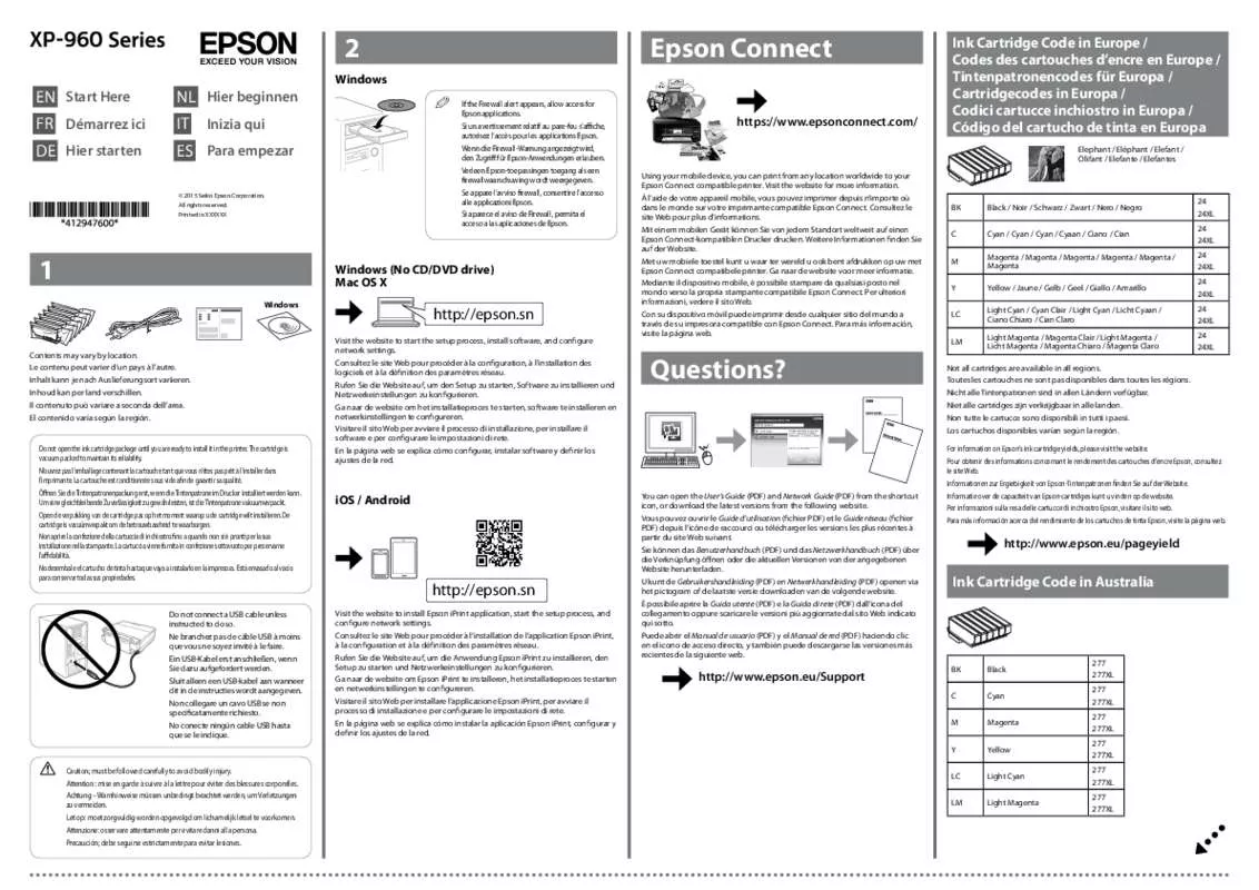 Mode d'emploi EPSON EXPRESSION  XP-960