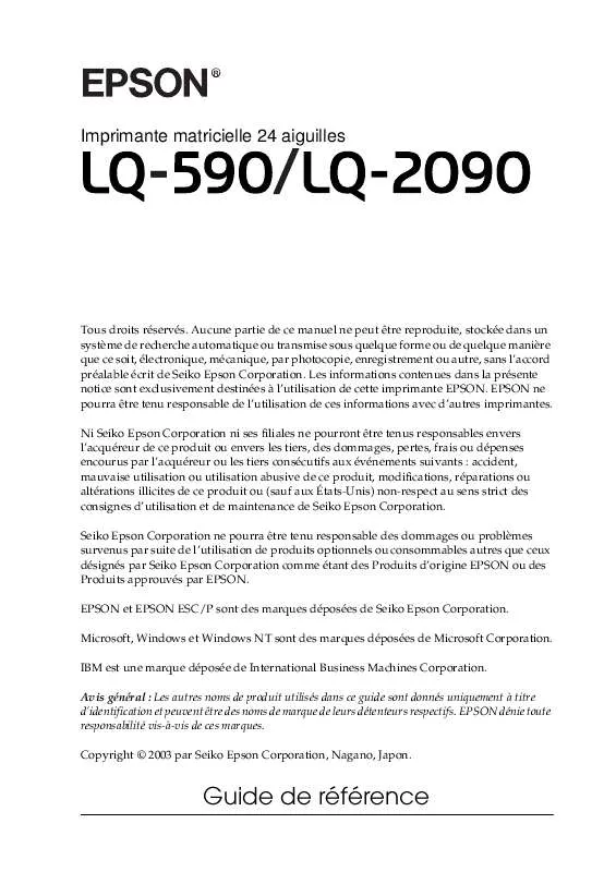 Mode d'emploi EPSON LQ-2090