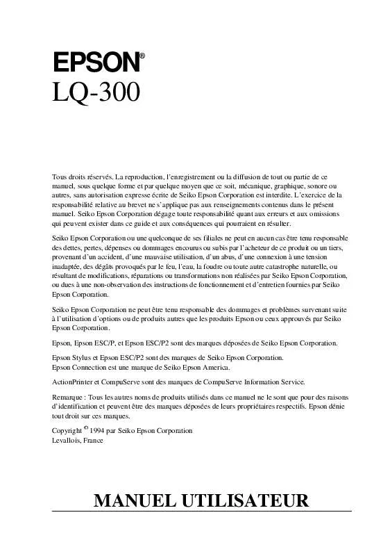 Mode d'emploi EPSON LQ-300