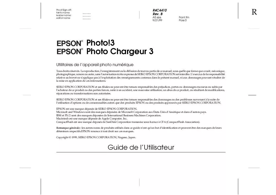 Mode d'emploi EPSON PHOTOPC 3100Z
