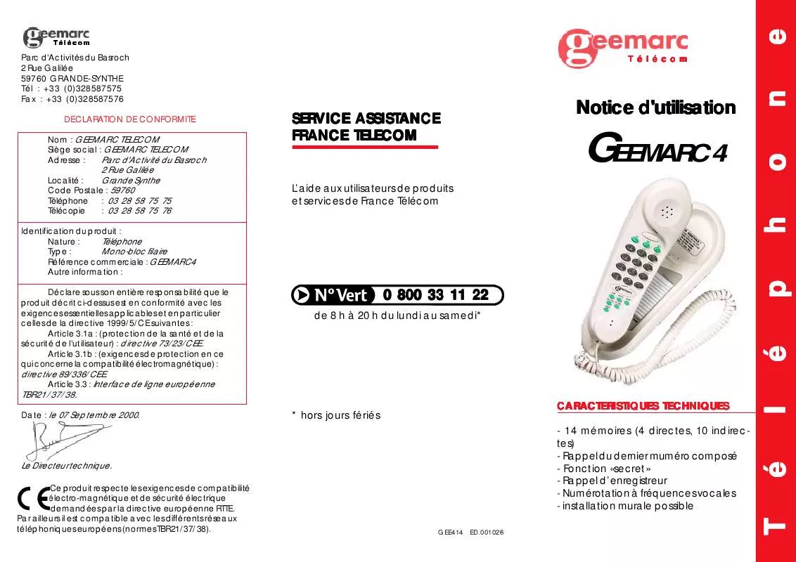 Mode d'emploi FRANCE TELECOM GEEMARC 4