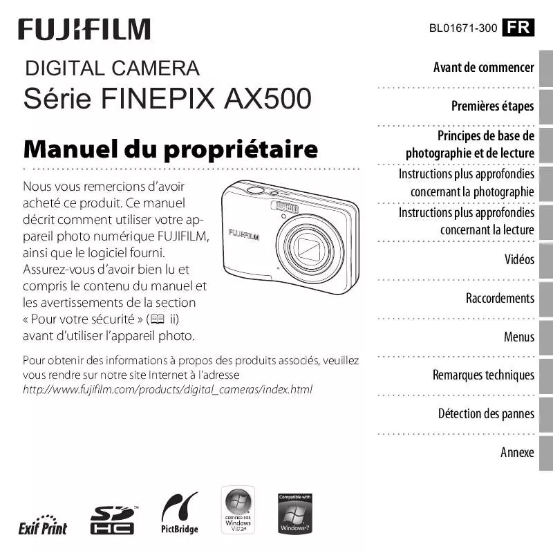 Mode d'emploi FUJIFILM FINEPIX AX550