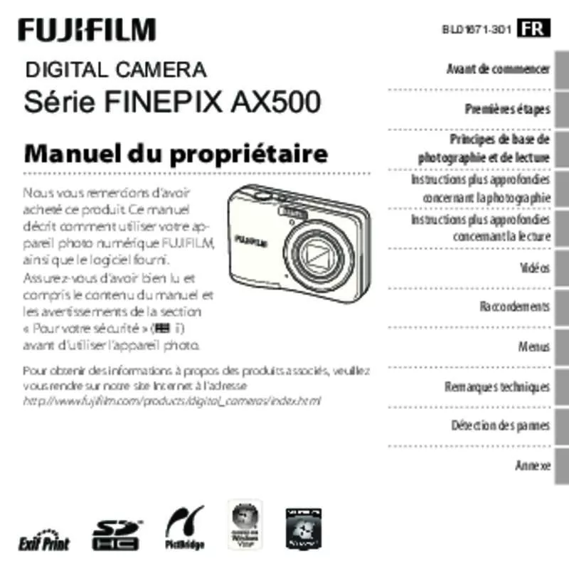 Mode d'emploi FUJIFILM FINEPIX AX 500