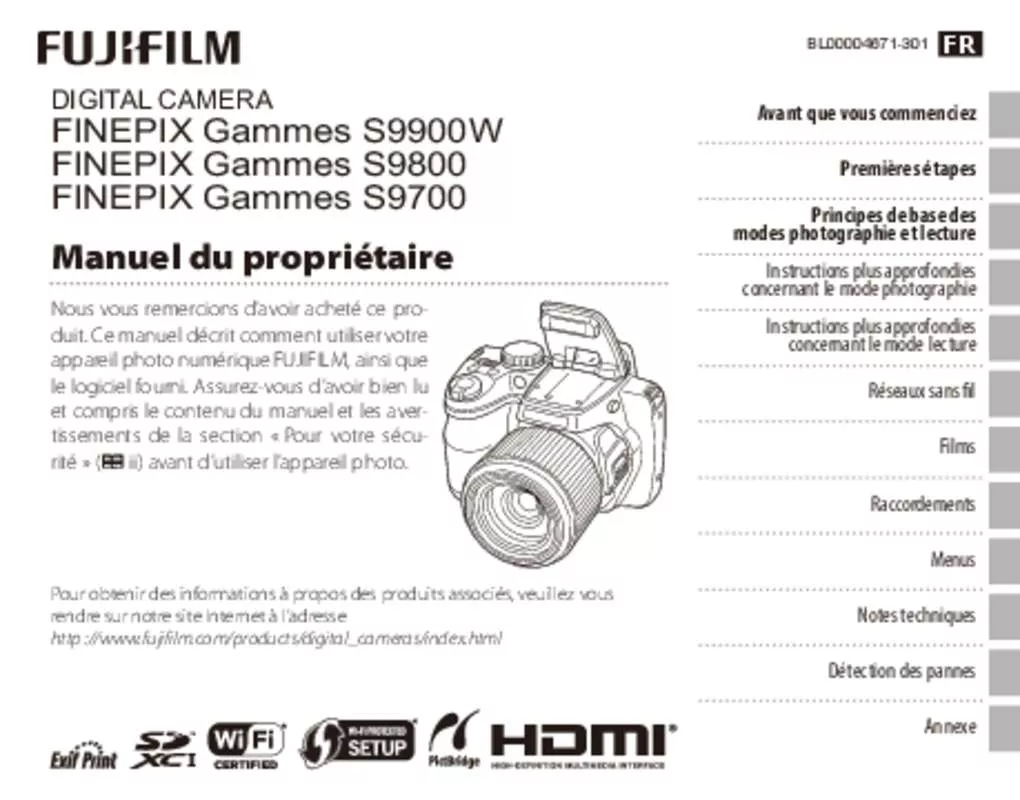 Mode d'emploi FUJIFILM FINEPIX S9800