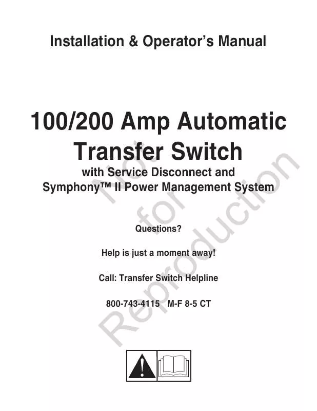 Mode d'emploi GENERAL ELECTRIC 200 AMP AUTOMATIC TRANSFER SWITCH