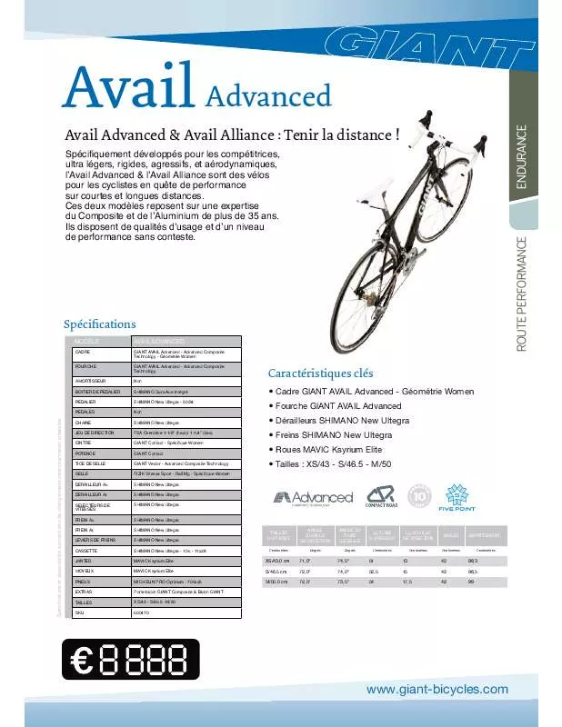 Mode d'emploi GIANT BICYCLES AVAIL ADVANCED