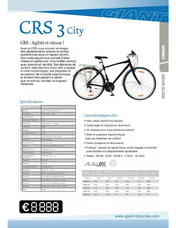 Mode d'emploi GIANT BICYCLES CRS 3 CITY