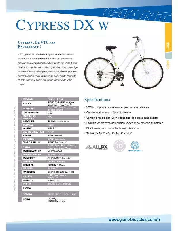 Mode d'emploi GIANT BICYCLES CYPRESS DX W