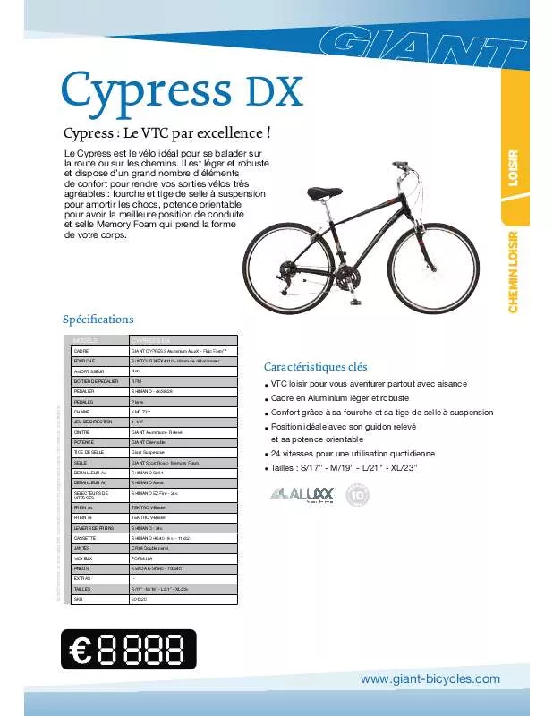 Mode d'emploi GIANT BICYCLES CYPRESS DX
