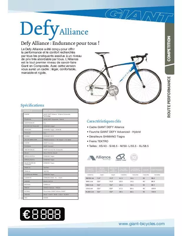 Mode d'emploi GIANT BICYCLES DEFY ALLIANCE
