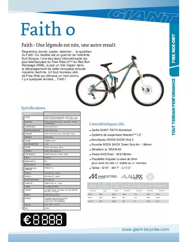 Mode d'emploi GIANT BICYCLES FAITH 0