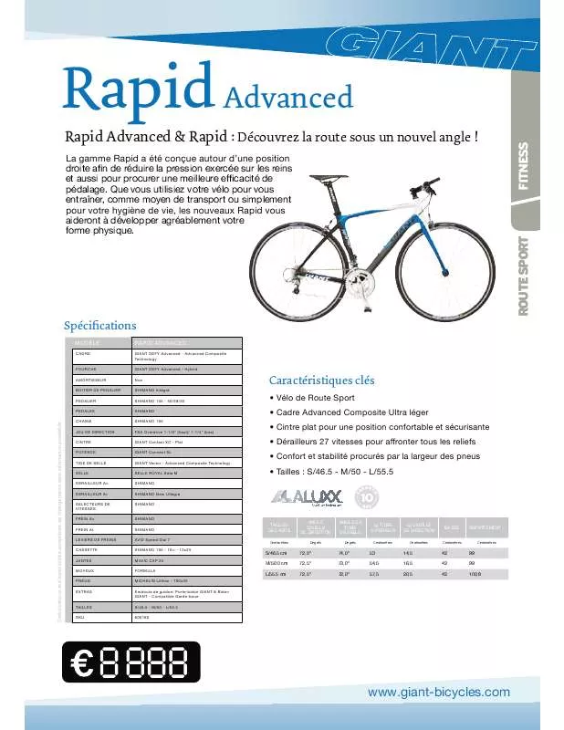 Mode d'emploi GIANT BICYCLES RAPID ADVANCED