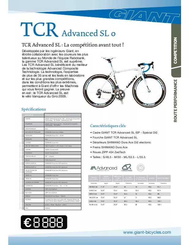 Mode d'emploi GIANT BICYCLES TCR ADVANCED SL0