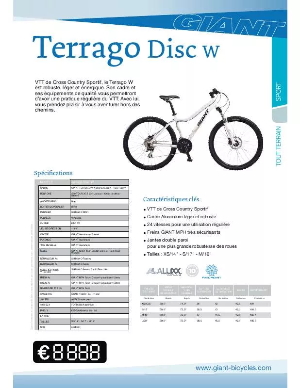 Mode d'emploi GIANT BICYCLES TERRAGO DISC W