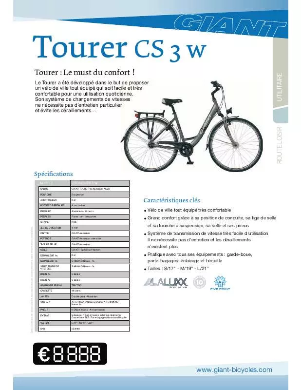 Mode d'emploi GIANT BICYCLES TOURER CS3 W