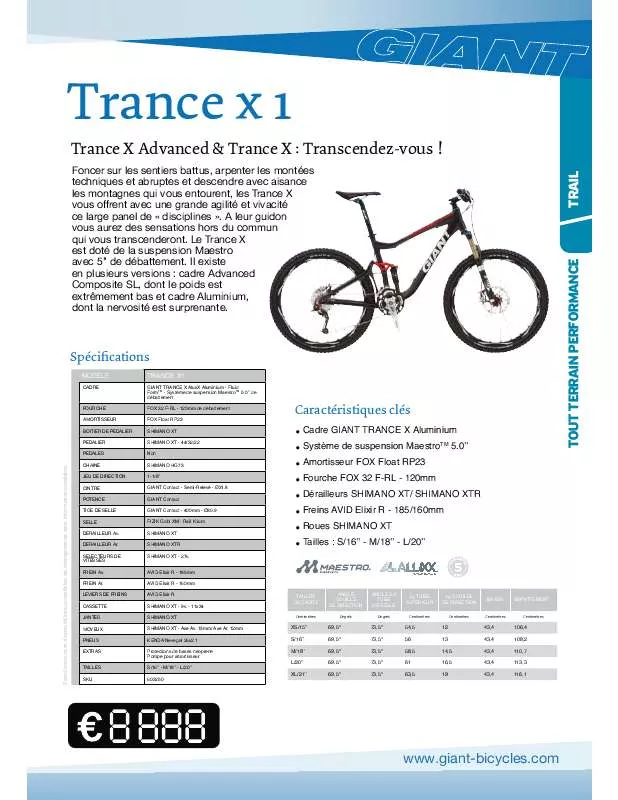Mode d'emploi GIANT BICYCLES TRANCE X1
