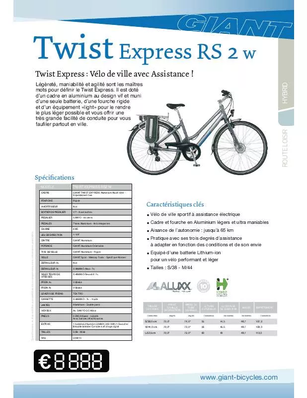 Mode d'emploi GIANT BICYCLES TWIST EXPRESS RS2 W