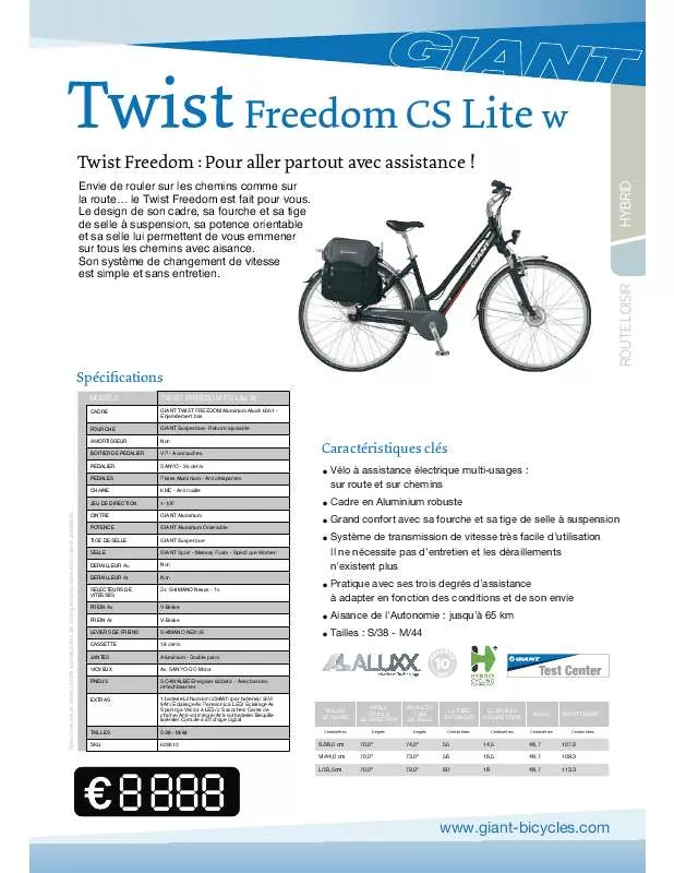 Mode d'emploi GIANT BICYCLES TWIST FREEDOM CS LITE W