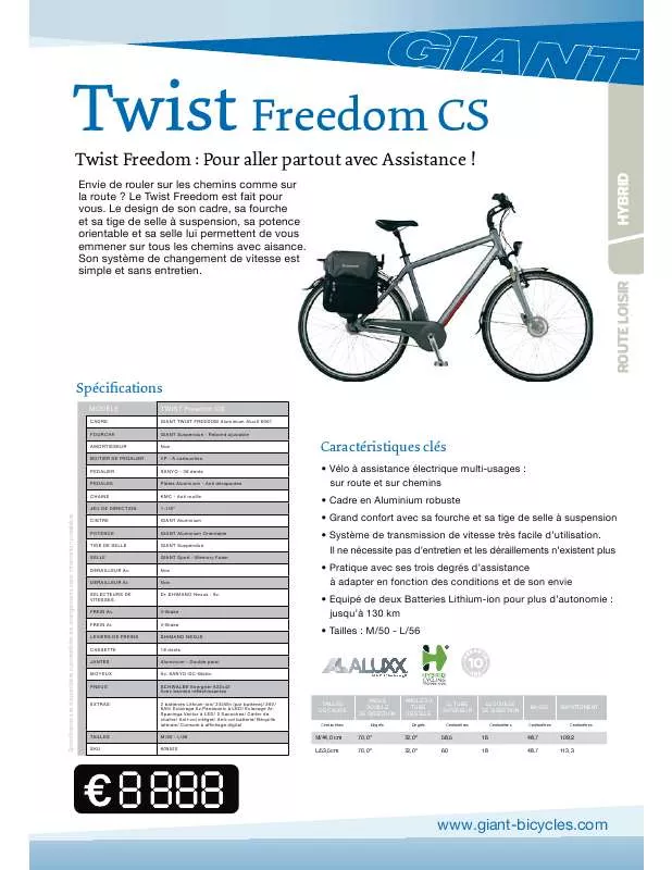 Mode d'emploi GIANT BICYCLES TWIST FREEDOM CS
