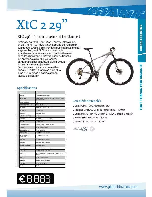 Mode d'emploi GIANT BICYCLES XTC 2 29