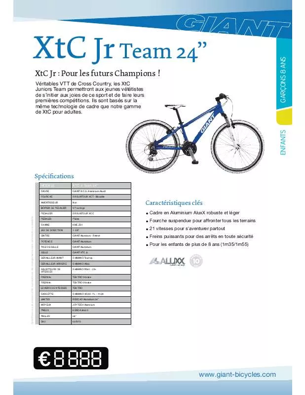 Mode d'emploi GIANT BICYCLES XTC JR TEAM 24