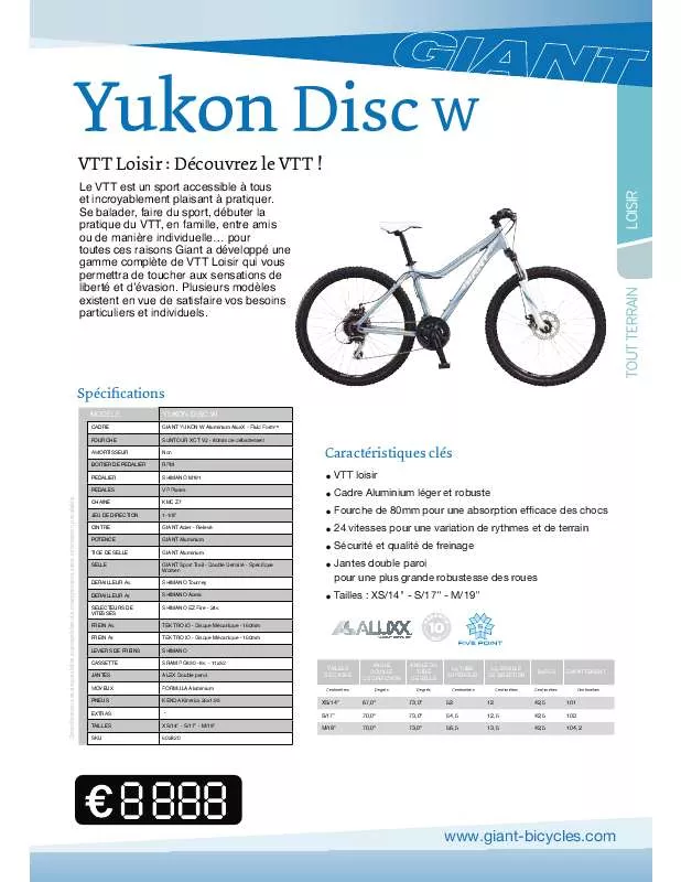 Mode d'emploi GIANT BICYCLES YUKON DISC W