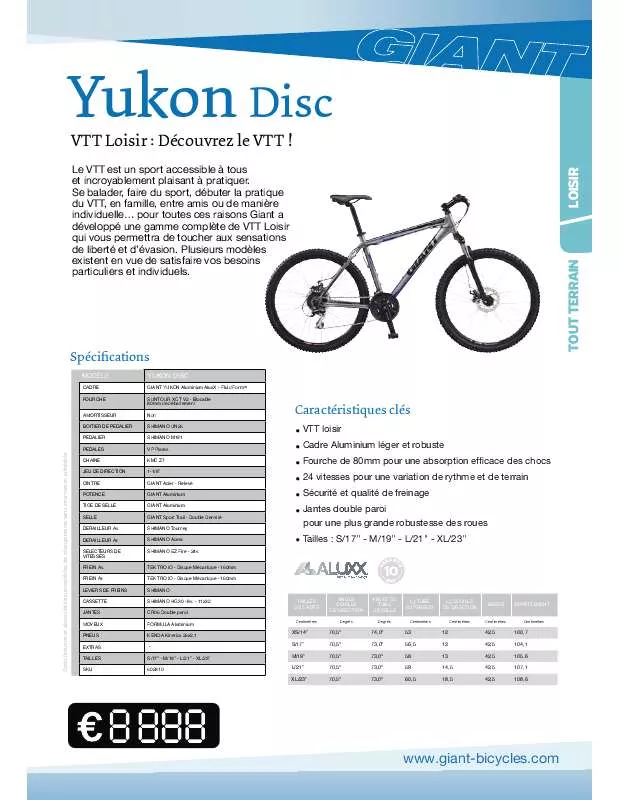 Mode d'emploi GIANT BICYCLES YUKON DISC