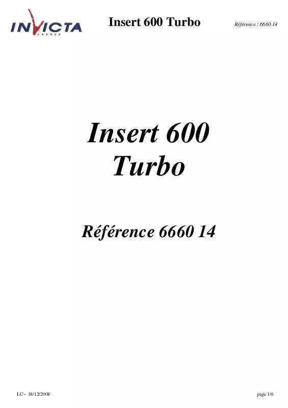 Mode d'emploi INVICTA INSERT 600 TURBO