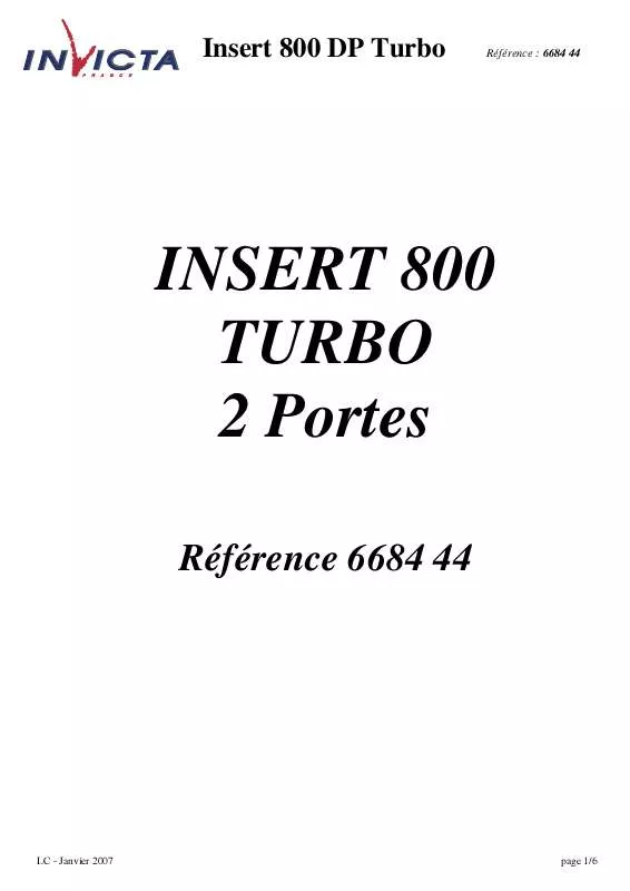 Mode d'emploi INVICTA INSERT 800 DP TURBO