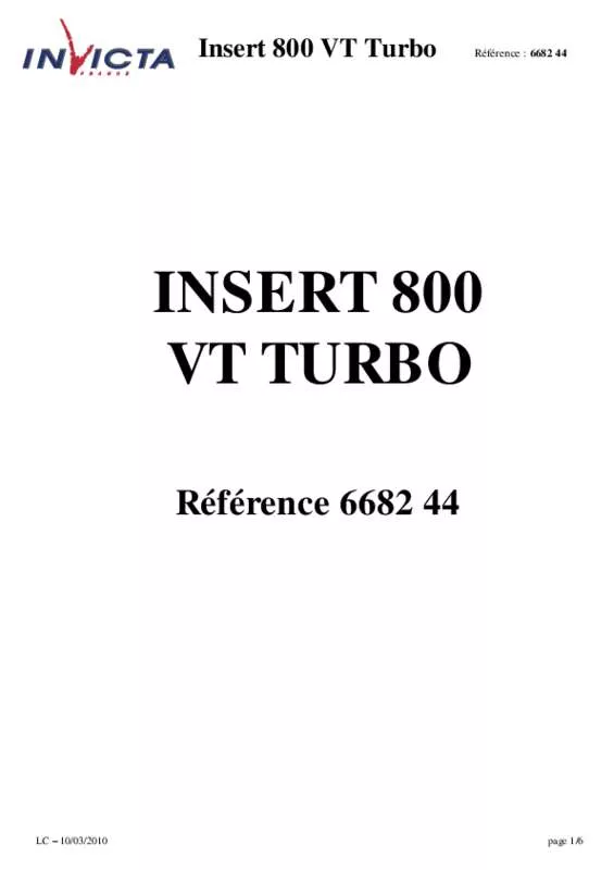 Mode d'emploi INVICTA INSERT 800 VISION TOTALE TURBO 18 KW