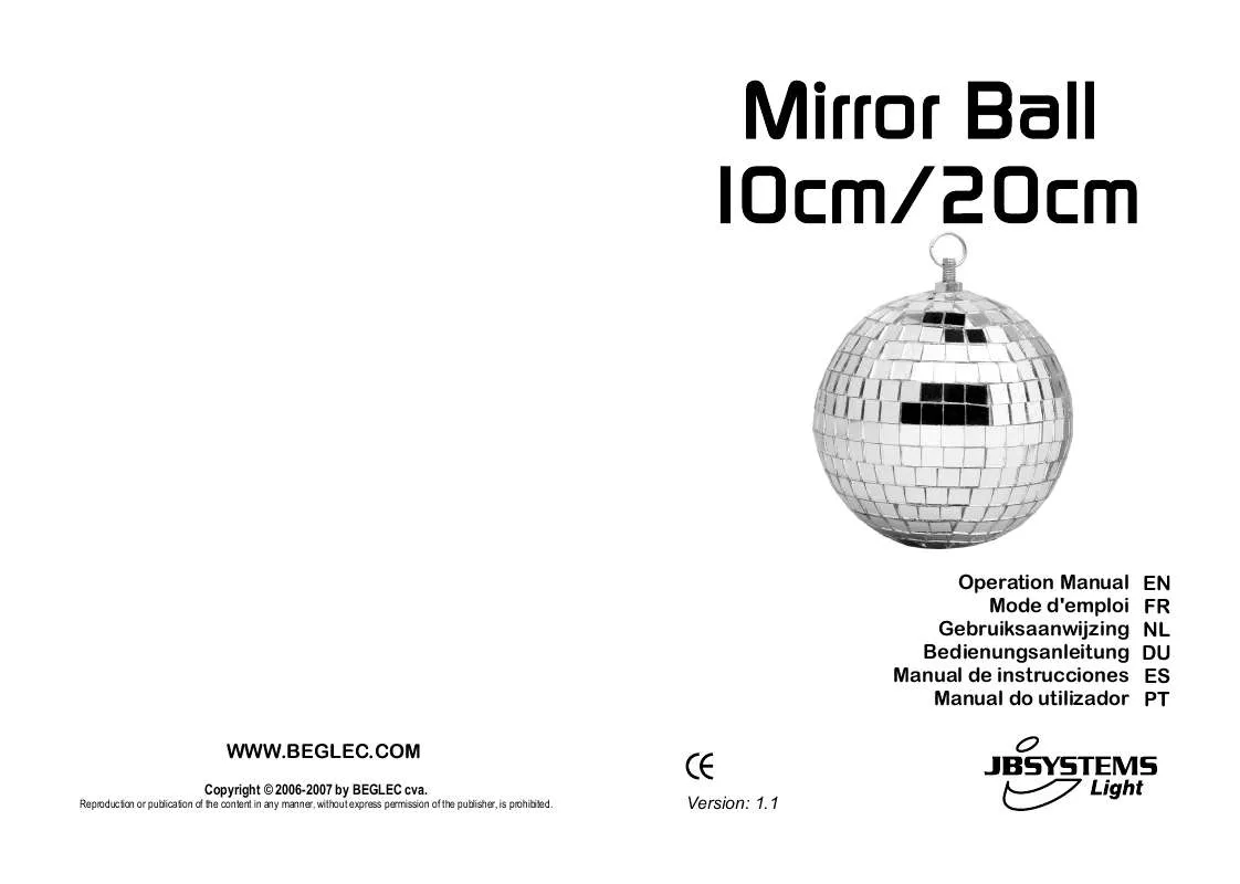 Mode d'emploi JBSYSTEMS LIGHT MIRROR BALL 10CM