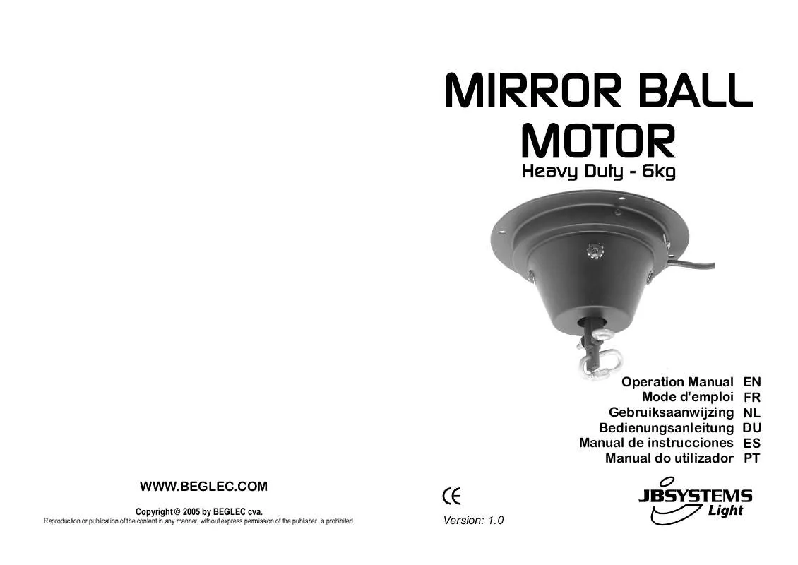 Mode d'emploi JBSYSTEMS LIGHT MIRROR BALL MOTOR